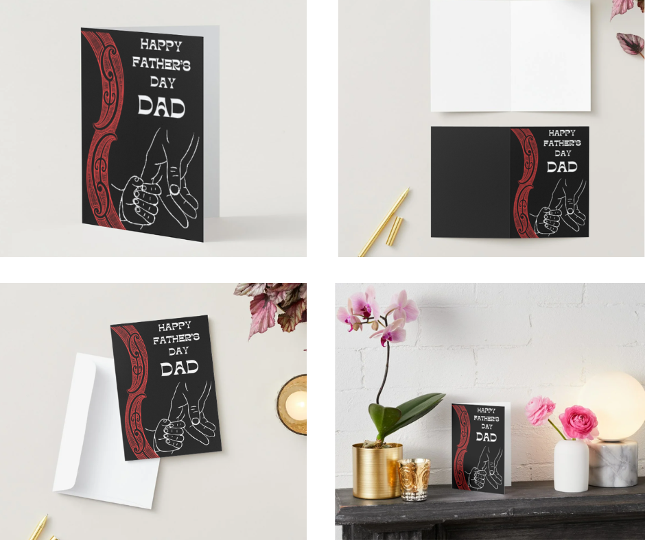 Father’s Day Card | Māori & English | Black, Red & White