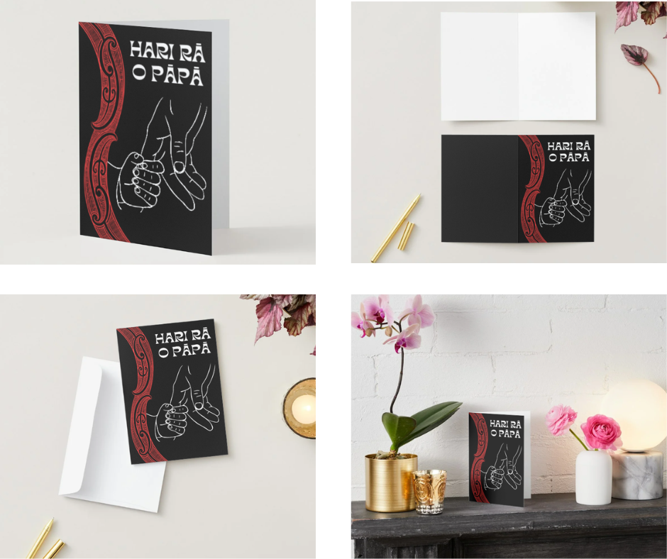 Father’s Day Card | Māori & English | Black, Red & White